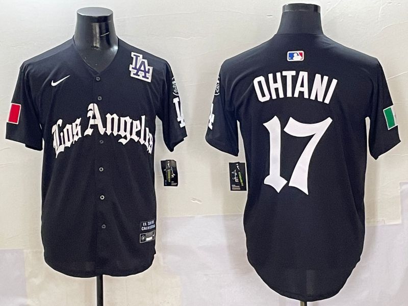 Men Los Angeles Dodgers #17 Ohtani Black Five generations Joint Name 2025 Nike MLB Jersey style 10->->